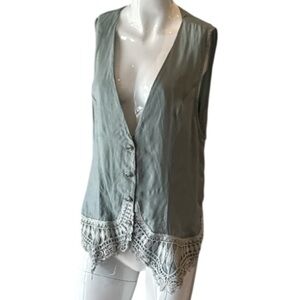 Ann Ferriday Sage Deep V-Neck Lacey Vest Size OS